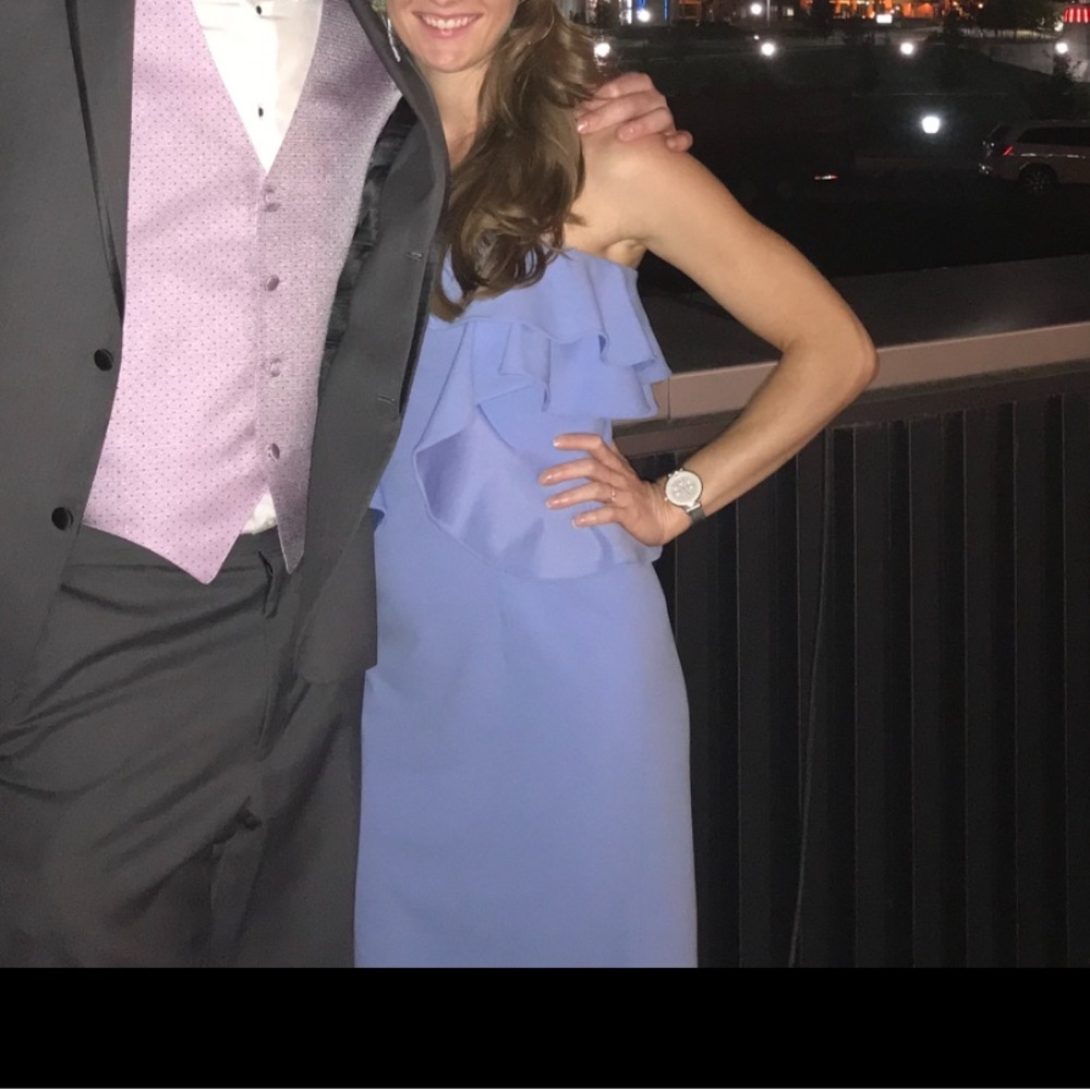 Elegant Blue Cocktail Ruffle Dress